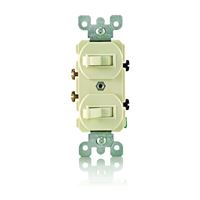 Leviton S01-05224-2IS Duplex Combination Double Switch, 15 A, 120/277 V, Lead Wire Terminal, Ivory 