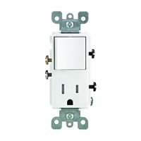 Leviton 5625 Series R62-T5625-0WS Combination Switch/Receptacle, 1-Pole, 15 A, 120 V Switch, 125 V Receptacle, White 