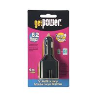 GetPower GP-DC4USB-BLK USB to DC Car Adapter, 12 V Output, 6.2 A Charge, Black 