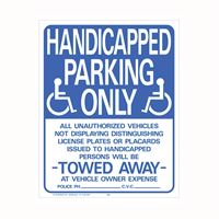 Hy-Ko 703 Parking Sign, Rectangular, Blue/White Legend, Blue/White Background, Plastic, 15 in W x 19 in H Dimensions, Pack of 10 