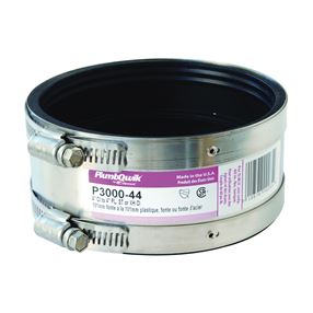 Fernco P3000-44 Transition Coupling, 4 in, PVC, SCH 40 Schedule, 4.3 psi Pressure