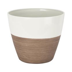 Landscapers Select PT-S067 Planter, 8 in Dia, 7 in H, Round, Resin, Ivory/Wood, Ivory/Wood, Pack of 6 