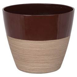 Landscapers Select PT-S068 Planter, 8 in Dia, 7 in H, Round, Resin, Red/Wood, Red/Wood, Pack of 6 
