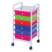 Simple Spaces G006-CH Storage Cart, 13 in OAW, 26 in OAH, 15-3/8 in OAL, 6-Shelf, Blue/Green/Orange/Pink Shelf 