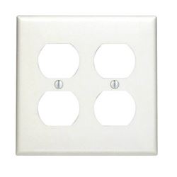 Leviton 80716-W Receptacle Wallplate, 4-1/2 in L, 4-9/16 in W, 2 -Gang, Thermoplastic Nylon, White, Smooth 