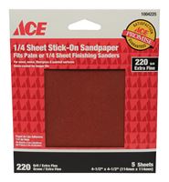 Ace Aluminum Oxide Sandpaper 4-1/2 in. L 220 Grit Extra Fine 5 pk 