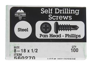 Hillman Pan Head Phillips Drive Self Drilling Screws Steel 8-18 x 1/2 in. L 100 per box