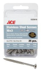 Ace  Deck Screws  Star  High/Low  No. 10  3 in. L Silver 