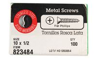Hillman Flat Head Phillips Drive Sheet Metal Screws Stainless Steel 10 x 1/2 in. L 100 per bo 