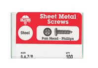 Hillman Pan Head Phillips Drive Sheet Metal Screws Steel 8 x 7/8 in. L 100 per box 