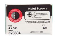 Hillman Oval Head Phillips Drive Sheet Metal Screws Stainless Steel 4 x 1/2 in. L 100 per box 