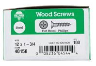 Hillman Flat Wood Screw No. 12 x 1-3/4 in. L Zinc Steel 100 pk 