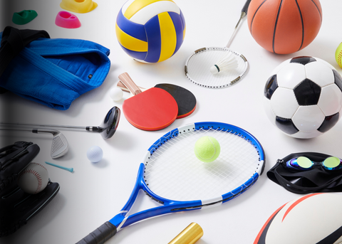 Sports equipment such as balls, bats, fishing gear, and outdoor recreation items for all ages.