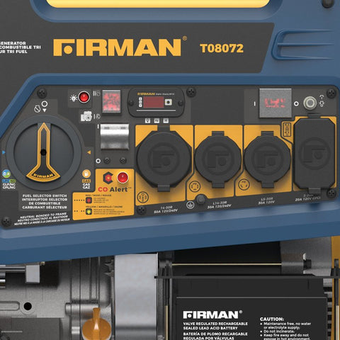 Firman Hybrid Series T08072 Portable Generator with Co-Alert, 33 A, 120/240 V, 10,000/9050 W Output, 8 gal Tank