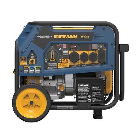 Firman Hybrid Series T08072 Portable Generator with Co-Alert, 33 A, 120/240 V, 10,000/9050 W Output, 8 gal Tank