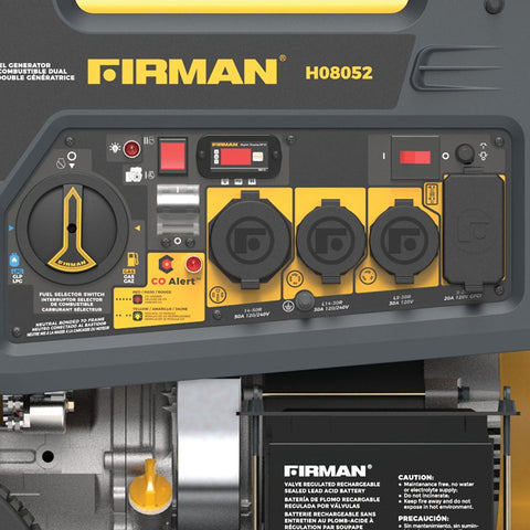 Firman Hybrid Series H08052 Portable Generator with Co-Alert, 50 A, 120/240 V, 10,000/9050 W Output, Gasoline, LPG