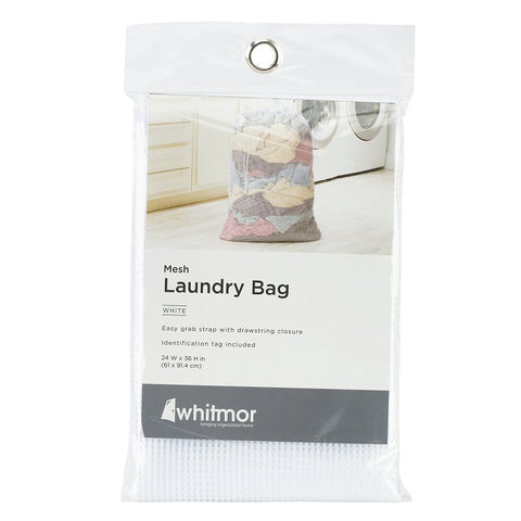 Whitmor 6154-2115 Laundry Bag, Drawstring Closure, Polyester Mesh, White