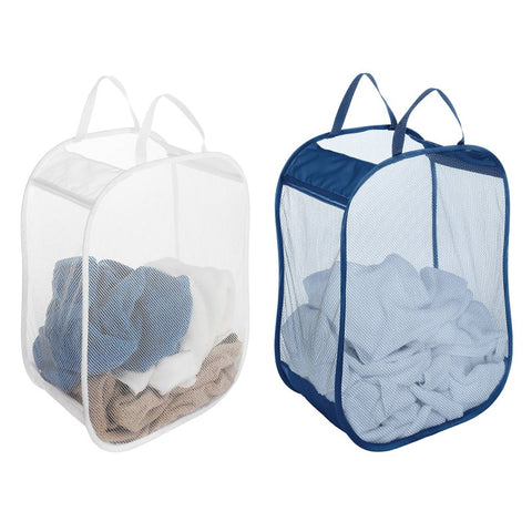 Whitmor 6233-983 Pop-and-Fold Laundry Bag, Nylon Bag, Blue/White, 18 in W, 24 in H, 11 in D