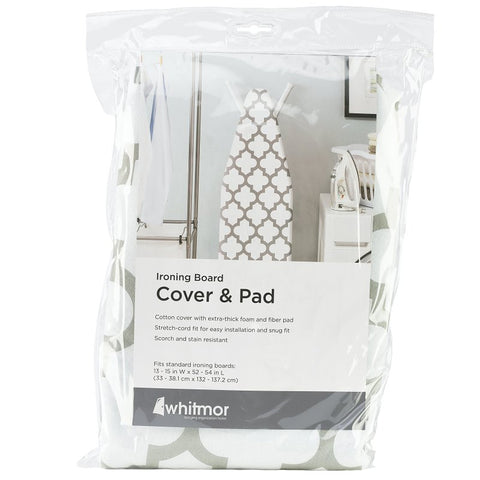 Whitmor 6880-833-MEDFGRY Ironing Board Cover and Pad, 54 in L, 15 in W, Fiber, Medallion Gray