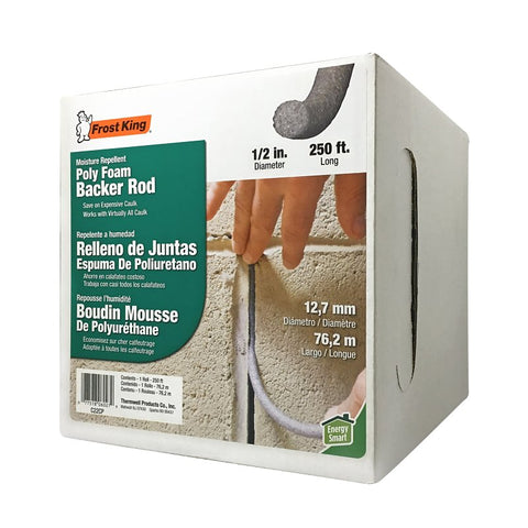 Frost King C22CP Caulk Saver Tape, 1/2 in W, 250 ft L, Poly Foam, Gray