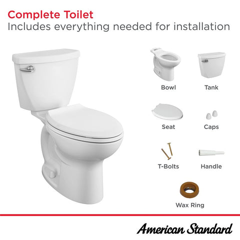 American Standard CADET 3 3378AB128ST020 Rough-In Toilet with Seat, Elongated Bowl, 1.28 gpf Flush, 10 in Rough-In