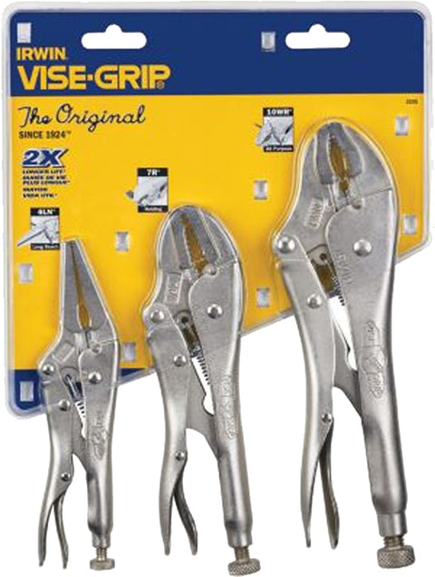 Irwin 323S Locking Plier Set, 3-Piece, Alloy Steel, Silver