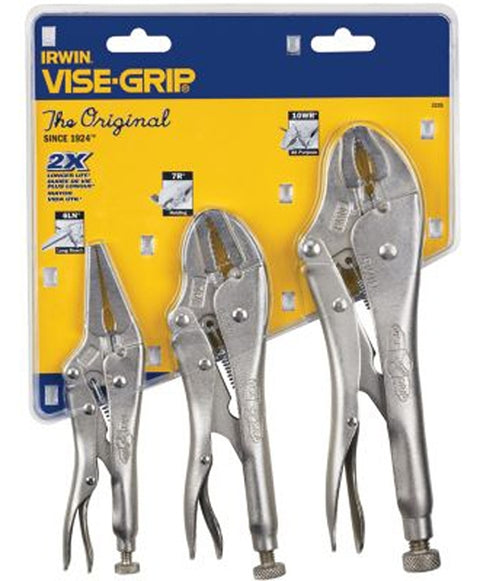 Irwin 323S Locking Plier Set, 3-Piece, Alloy Steel, Silver