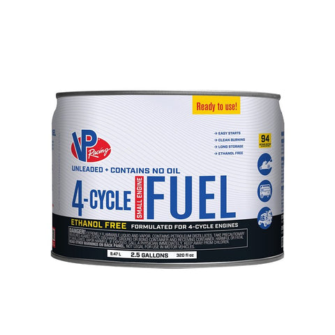 VP Racing 62025 4-Cycle Ethanol-Free Fuel, Aromatic Hydrocarbon, Clear, 2.5 gal Pail, Pack of 2