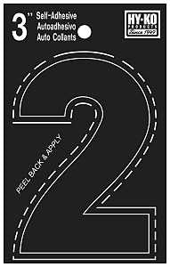 Hy-Ko 30400 Series 30402 Die-Cut Number, Character: 2, 3 in H Character, Black Character, Vinyl, Pack of 10