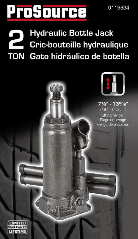 ProSource T010702 Hydraulic Bottle Jack, 2 ton, 7-1/8 to 13-9/16 in Lift, Steel, Gray