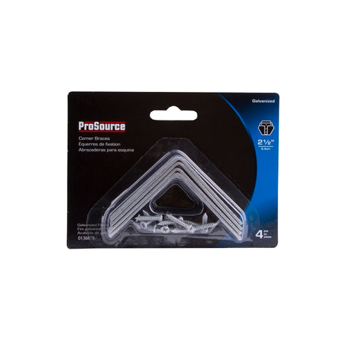 ProSource CB-G025-C4PS Corner Brace, 2-1/2 in L, 2-1/2 in W, 5/8 in H, Galvanized Steel, Galvanized, 2 mm Thick Material