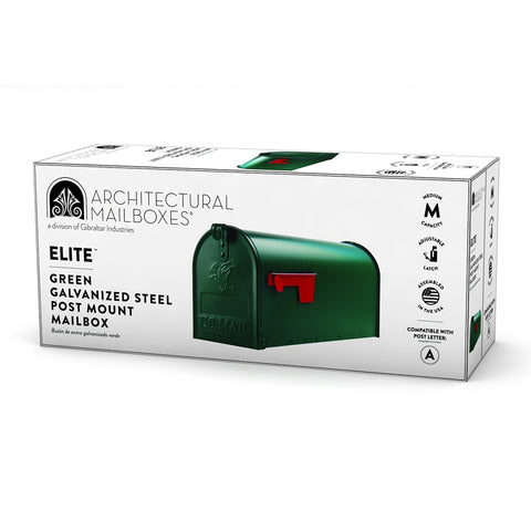 Gibraltar Mailboxes Elite Series E1100G00 Mailbox, 800 cu-in Capacity, Galvanized Steel, Powder-Coated, 6.9 in W, Green