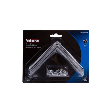 ProSource CB-G04-C4PS Corner Brace, 4 in L, 4 in W, 7/8 in H, Galvanized Steel, Galvanized, 3.1 mm Thick Material