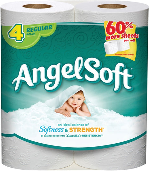 Georgia-Pacific 77437 Angel Soft Bathroom Tissue, 2 Ply, 4 Rolls Roll, Paper, White