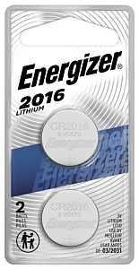 Energizer 2016BP-2 Coin Cell Battery, 3 V Battery, 100 mAh, CR2016 Battery, Manganese Dioxide, Lithium