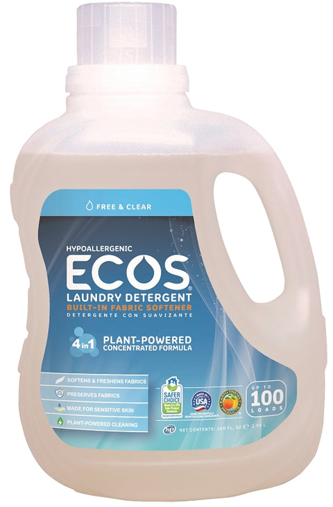 Ecos 9889/04 Laundry Detergent, 100 oz, Jug, Liquid, Neutral