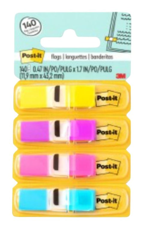 Post-it 683-4AB Flag, 1.7 in L, 0.47 in W, Polypropylene, Blue/Pink/Purple/Yellow