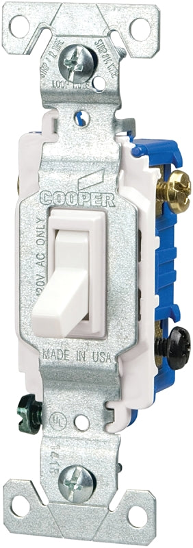 Eaton Wiring Devices C1303-7LTW-L Toggle Switch, White, 15 A, 120 V, 4.2 in L x 1.44 in W x 0.88 in D Dimension