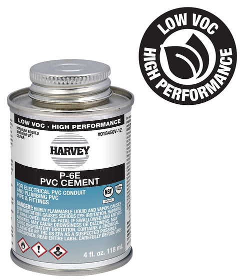 Harvey P-6 Series 18450V-12 Conduit Cement, 4 oz Can, Liquid, Clear