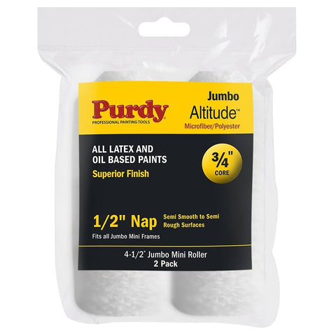 Purdy 14G624073 Jumbo Mini Roller Cover, 1/2 in Thick Nap, 4-1/2 in L, Microfiber/Polyester Cover, White