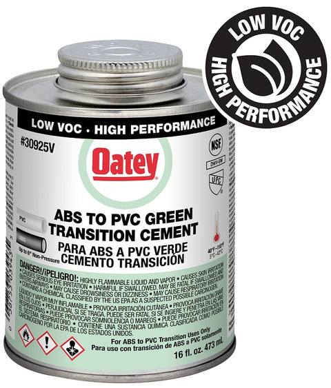 Oatey 30925V Medium-Bodied Transition Cement, 16 oz Can, Liquid, Green