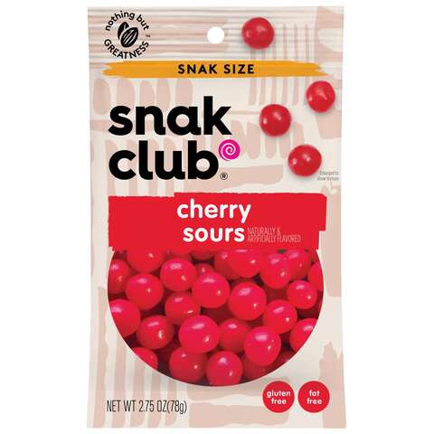 Snak Club Cherry Sours Gummi Candy 2.75 oz Bagged, Pack of 12