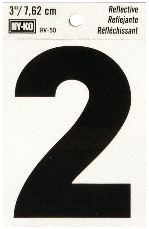 Hy-Ko RV-50/2 Reflective Sign, Character: 2, 3 in H Character, Black Character, Silver Background, Vinyl, Pack of 10
