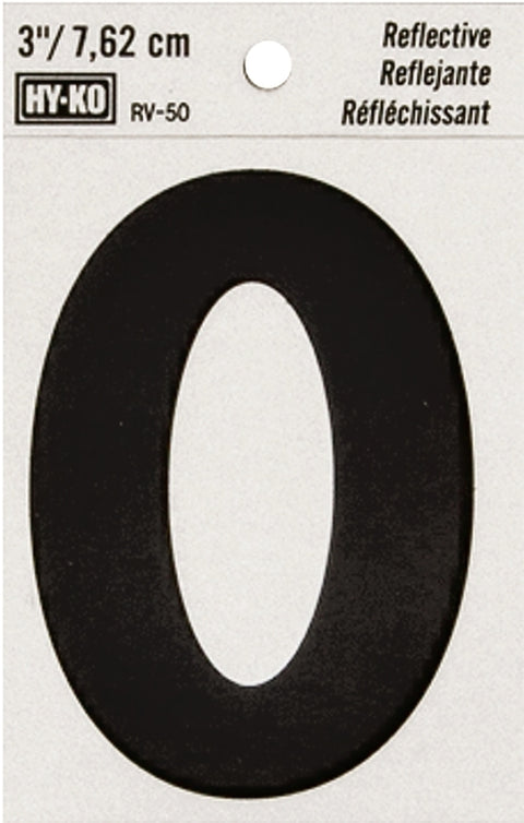 Hy-Ko RV-50/0 Reflective Sign, Character: 0, 3 in H Character, Black Character, Silver Background, Vinyl, Pack of 10