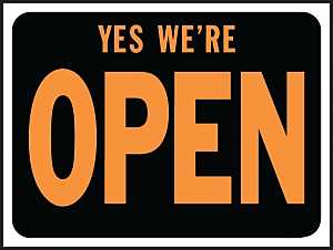 Hy-Ko Hy-Glo Series 3020 Identification Sign, Rectangular, YES WE'RE OPEN, Fluorescent Orange Legend, Black Background, Pack of 10