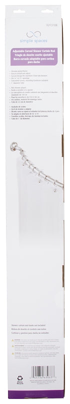 Simple Spaces SD-CSR-CH Shower Curtain Rod, 13-1/2 lb, 52 to 72 in L Adjustable, 1 in Dia Rod, Steel, Chrome