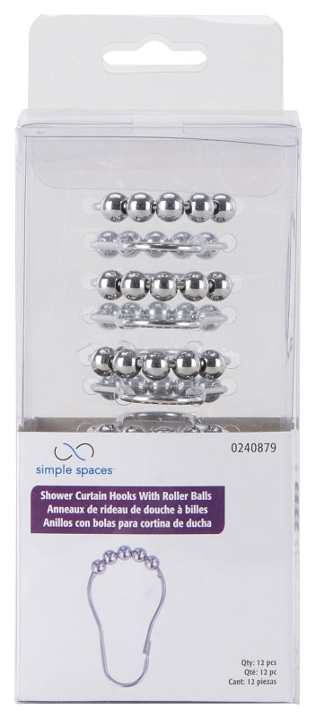 Simple Spaces SD-BH-CH Roller Ball Curtain Hook, Steel, Chrome, 1-1/2 in W, 3 in H