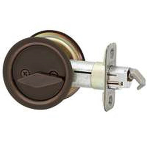Kwikset Non-Handed Round Privacy Pocket Door Lock, '2-3/8 in Backset, 2-1/8 in Crossbore, Oil Rubbed Bronze