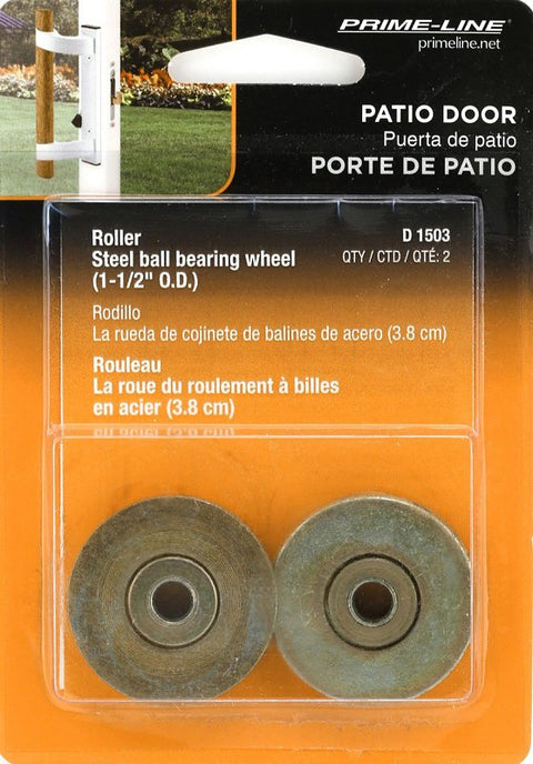 Prime-Line D 1503 Door Roller, 1/4 in ID x 1-1/4 in OD Dia Roller, 5/16 in W Roller, Steel, 2-Roller