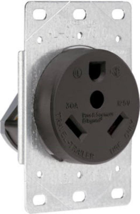 Legrand 3830CC6 Power Outlet, 2 -Pole, 125 VAC, 30 A, Black